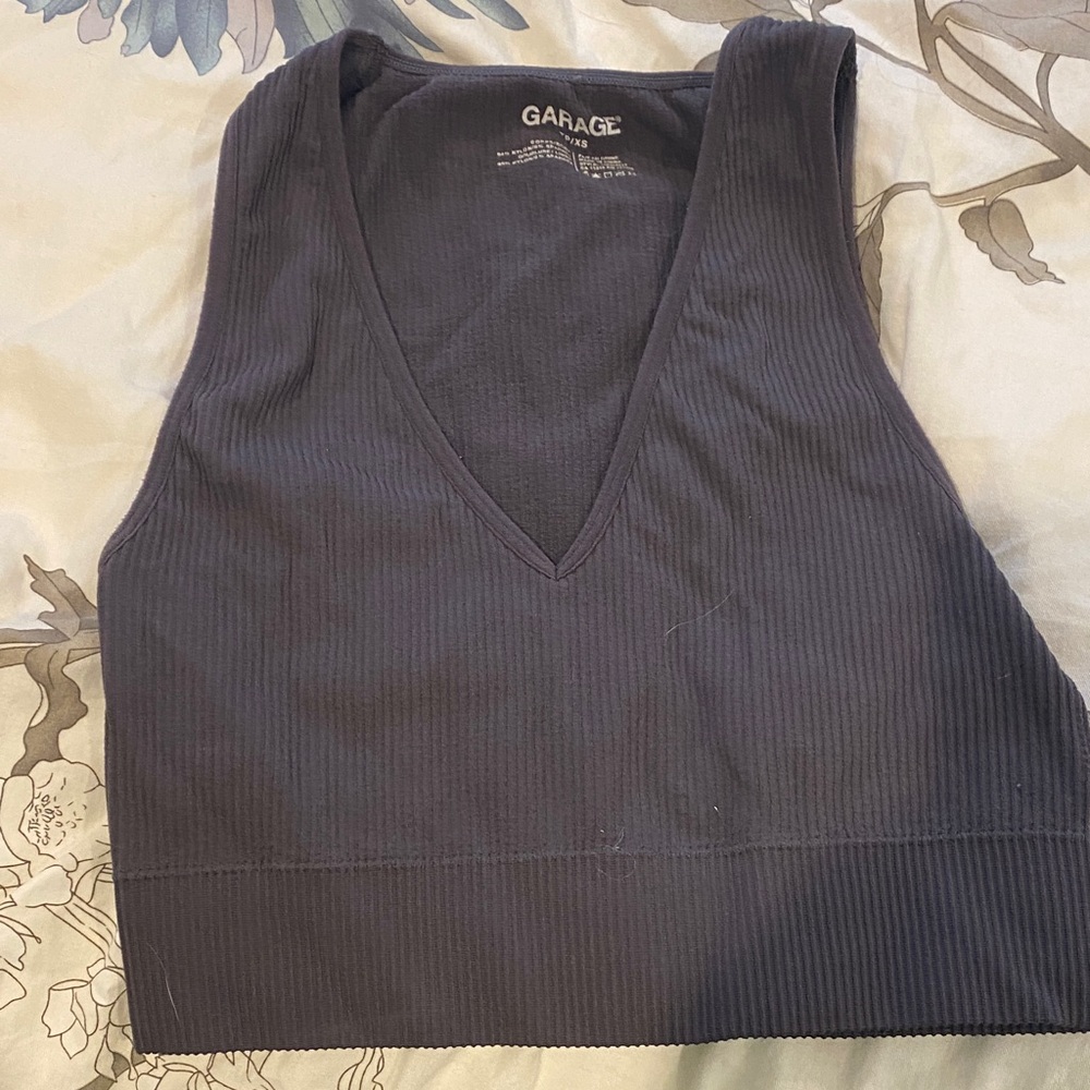 Garage Women's Charcoal Ribbed V-Neck Crop Tank/Bralette